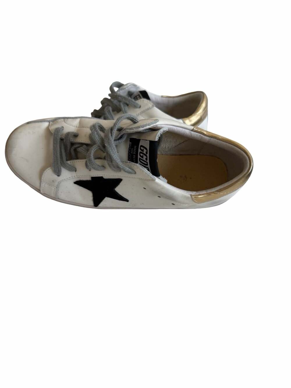 Golden Goose Hi Star Platform Sneakers White Leather Black Star Gold Heel - Picture 4 of 6